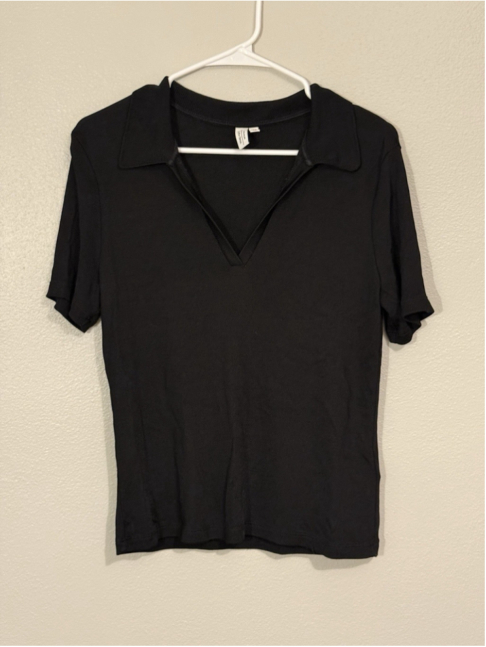 Paris Atelier & Other Stories Black V-neck Open Collar Knit Cropped Top Women 10